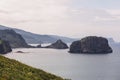 Deceptively calm waters of Bay of Biscay ofÃÂ Cantabrian Sea and the sparsely vegetated rocks and cliffs of Basque coastline